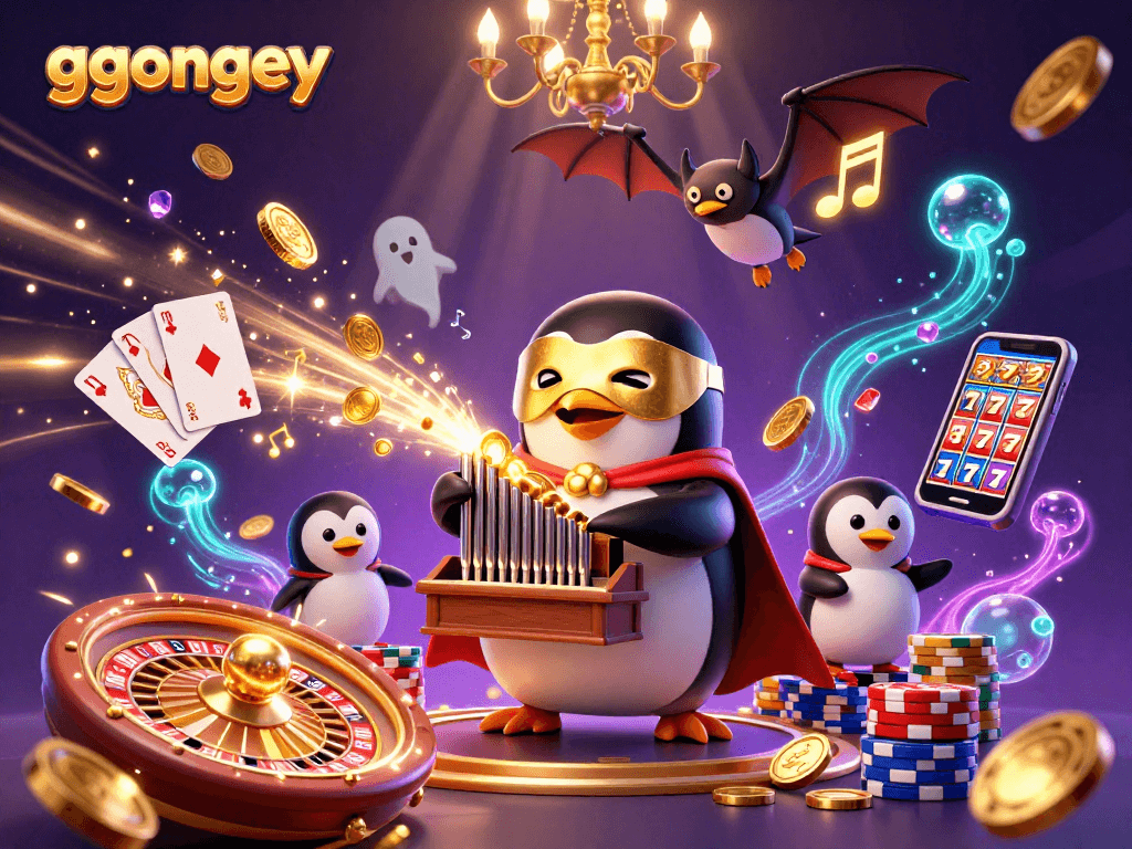 Win big with ggongey in a vibrant casino scene featuring cartoon characters and gaming elements.