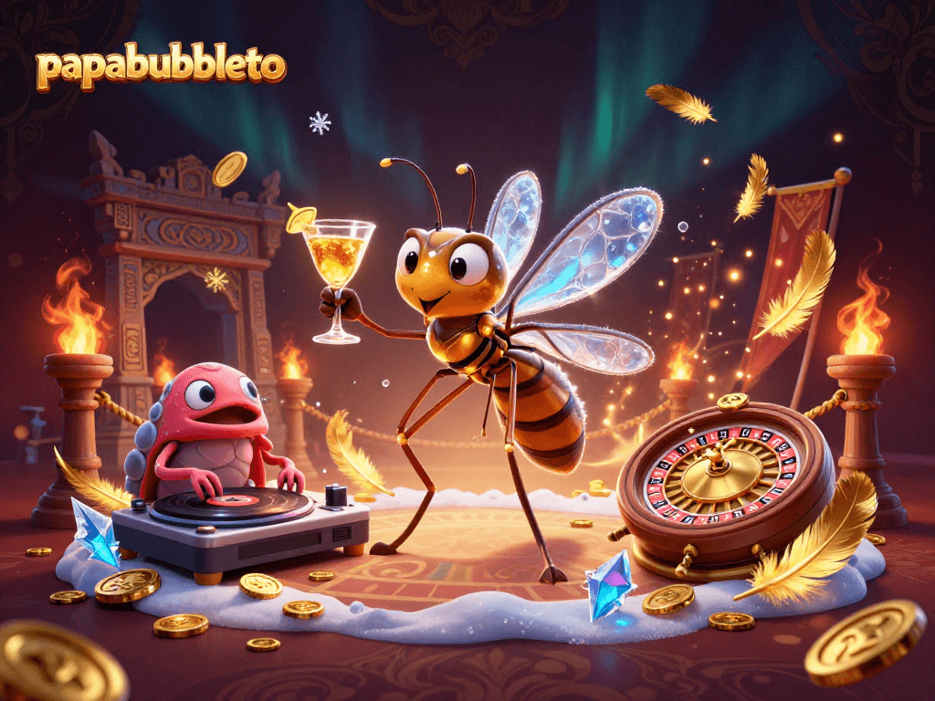 Experience thrills with papabubbleto's vibrant casino scene featuring unique characters and elements.