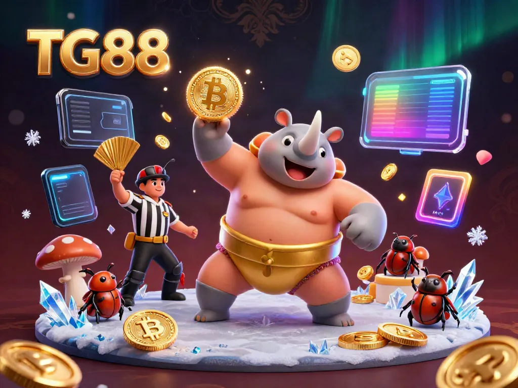 Engage with gaming excitement at TG88 with vibrant 3D characters and crypto elements depicting a thrilling casino atmosphere.