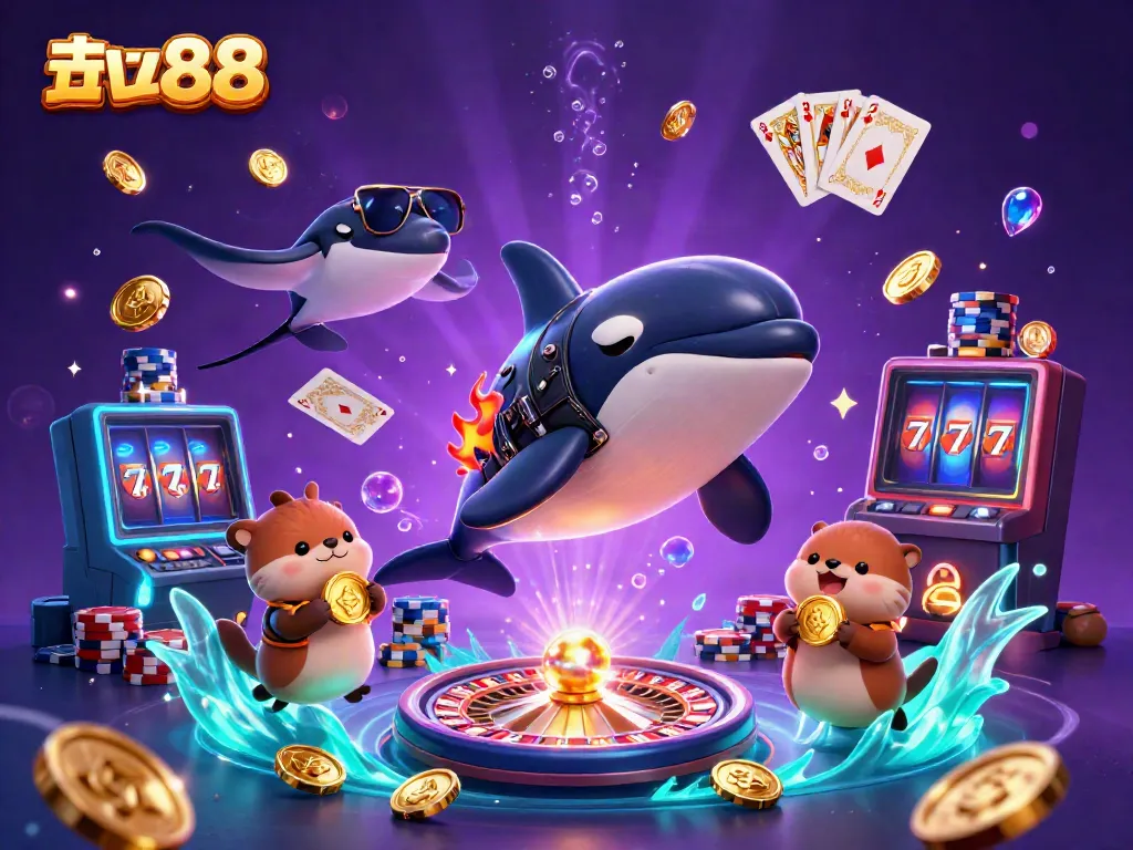 Experience the thrill of five88 with a dynamic scene featuring characters in a casino-themed underwater adventure.