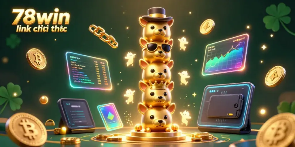 Engage with the vibrant scene featuring the "78win link chính thức" totem in an online casino atmosphere.