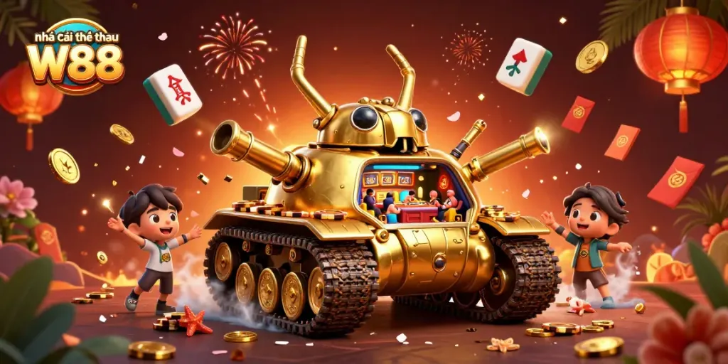 Engage in thrilling betting experiences with Nhà cái thể thao W88's vibrant casino scene, featuring festive elements.