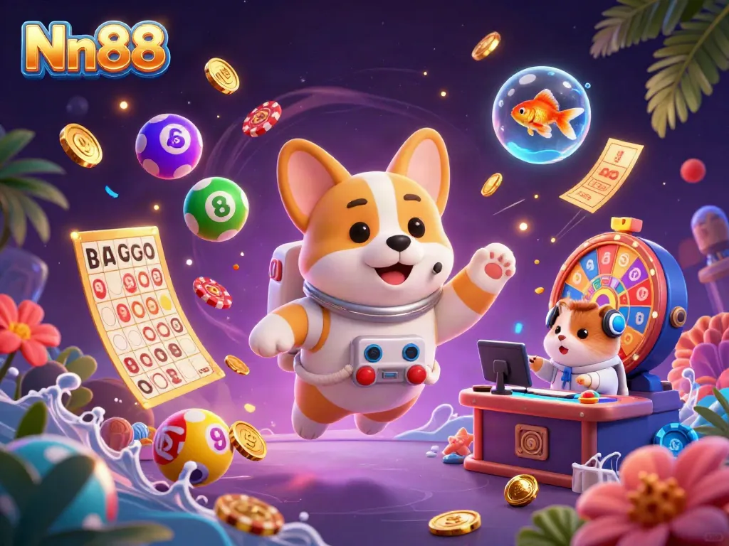 Nn88 offers a vibrant online casino experience featuring immersive 3D illustrations of games and bonuses.