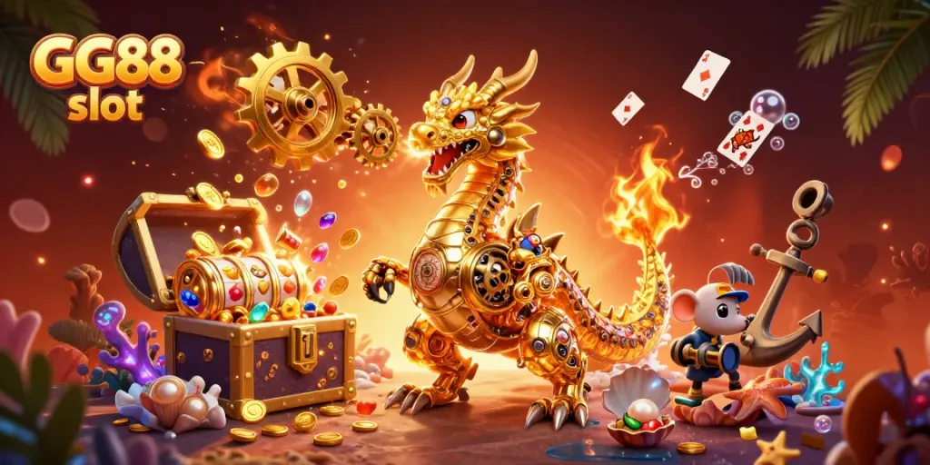 Experience thrilling GG88 slot action with a golden dragon and unique game elements bursting with excitement.