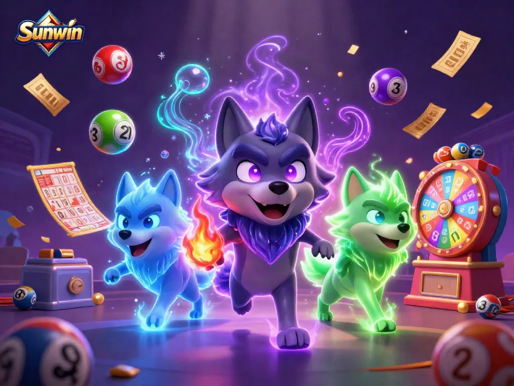 Experience the thrill of Sunwin with our vibrant lottery balls, spinning prize wheels, and energetic gaming atmosphere.
