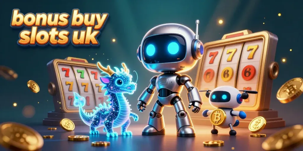 Experience thrilling bonus buy slots uk with an exciting 3D illustration featuring a futuristic robot.