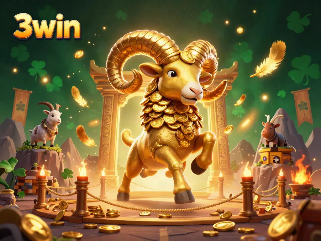 Experience thrilling gameplay with 3win's vibrant golden ram charging through a dynamic casino scene.