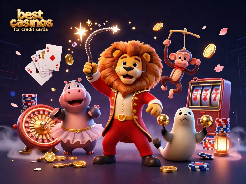 Experience thrilling action at the best casinos for credit cards with 3D circus characters and vibrant casino elements.