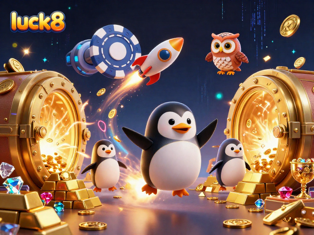 Experience thrilling fun with luck8's adventurous golden penguin at the casino!