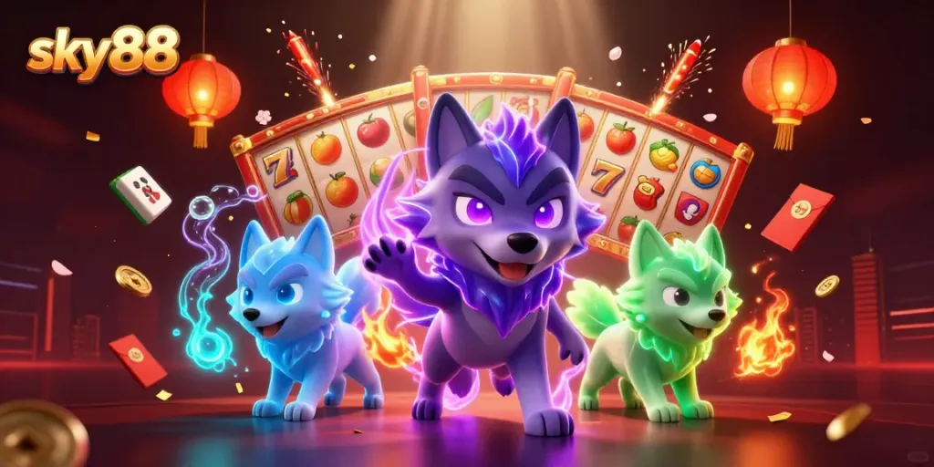 Experience thrilling gameplay at sky88 with vibrant slot machines, lucky 7s, and animated jackpot reels.