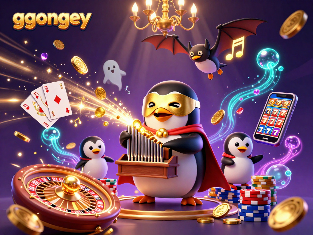 Win big with ggongey in a vibrant casino scene featuring cartoon characters and gaming elements.