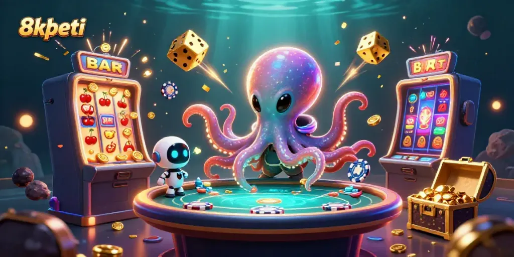 Experience thrilling casino action with 8xbeti's vibrant alien-themed 3D scene showcasing games and excitement.