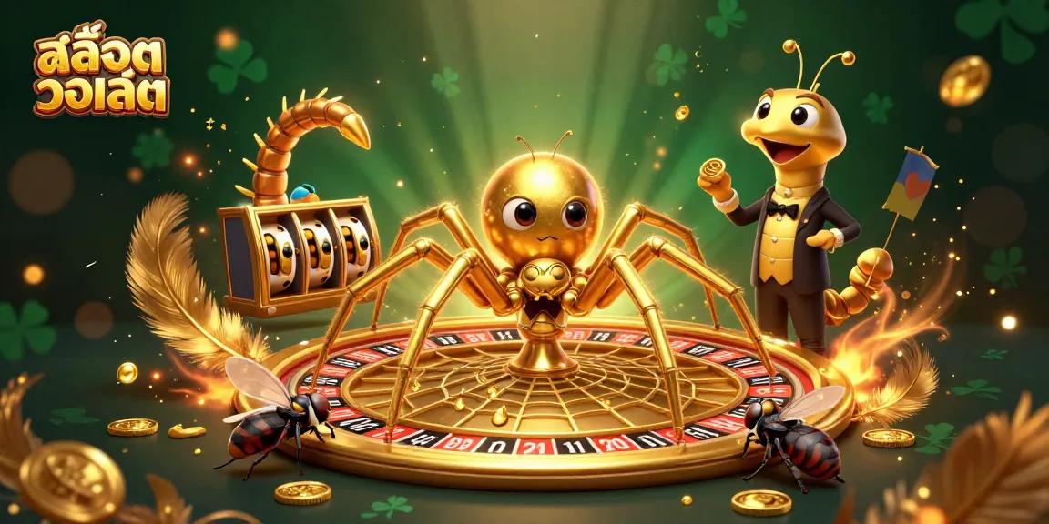 Experience excitement with สล็อตวอเลท as a golden spider creates a roulette wheel web.