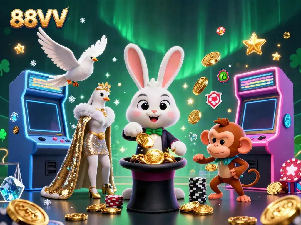 Experience thrilling gaming at 88VV with vibrant characters and magical casino elements.