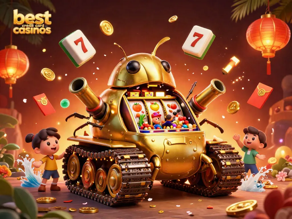 Experience thrilling gameplay at the best credit card casinos with vibrant slot reels and celebratory elements.