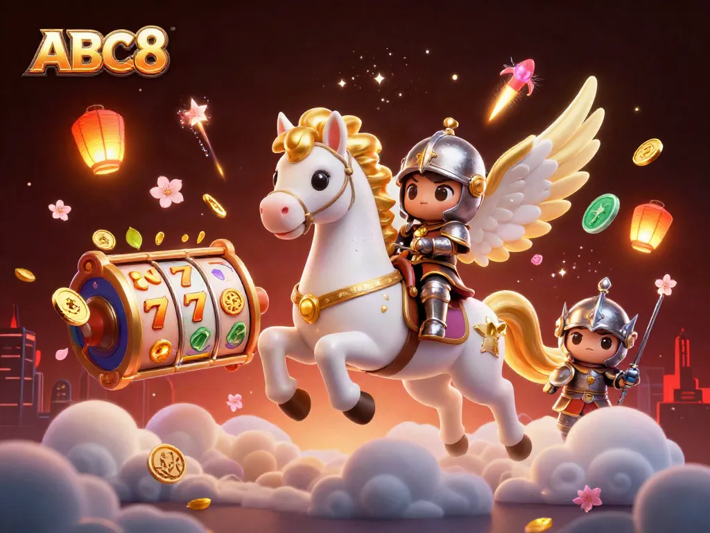 ABC8 showcases thrilling slot adventures with a celestial knight, celebrating big wins.
