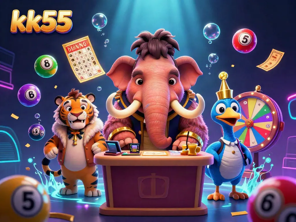 Experience thrilling games at kk55 with dynamic colorful elements and whimsical characters at the casino.