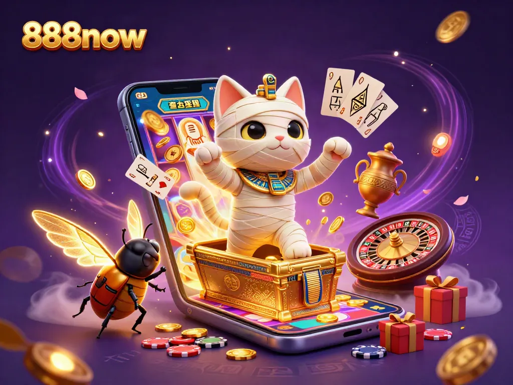 Experience thrilling gameplay with 888now, where vibrant Egyptian-inspired characters bring fortune in the casino realm.