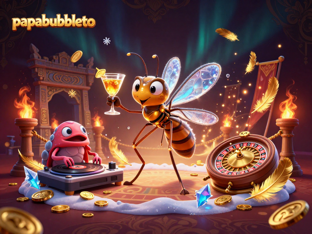 Experience thrills with papabubbleto's vibrant casino scene featuring unique characters and elements.