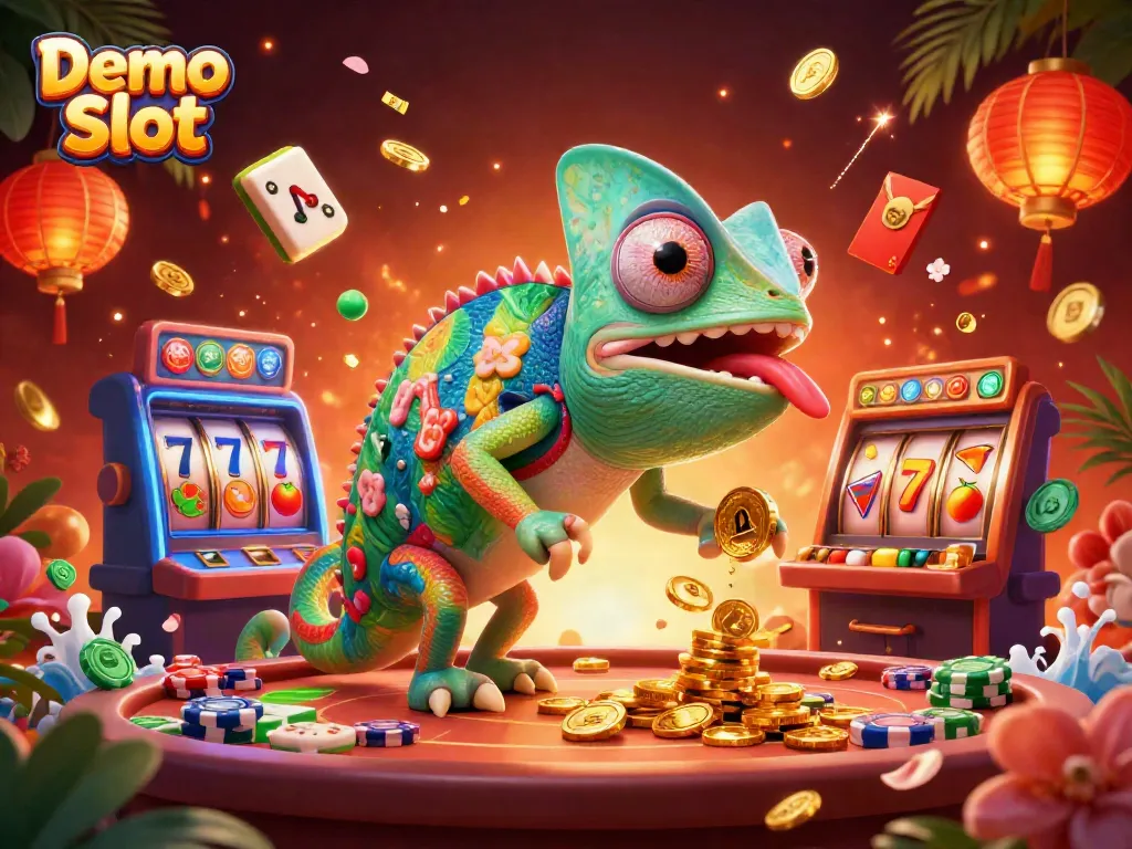 Experience thrilling gaming with Demo Slot in a vibrant 3D casino scene filled with excitement.